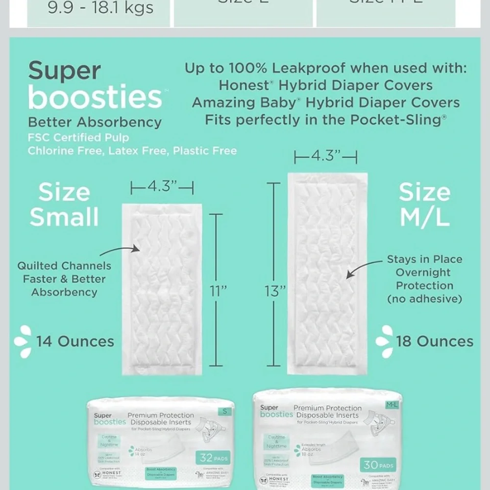 Honest Hybrid Cloth Diaper Covers w/ Pocket-Sling, large available, 3 Pack